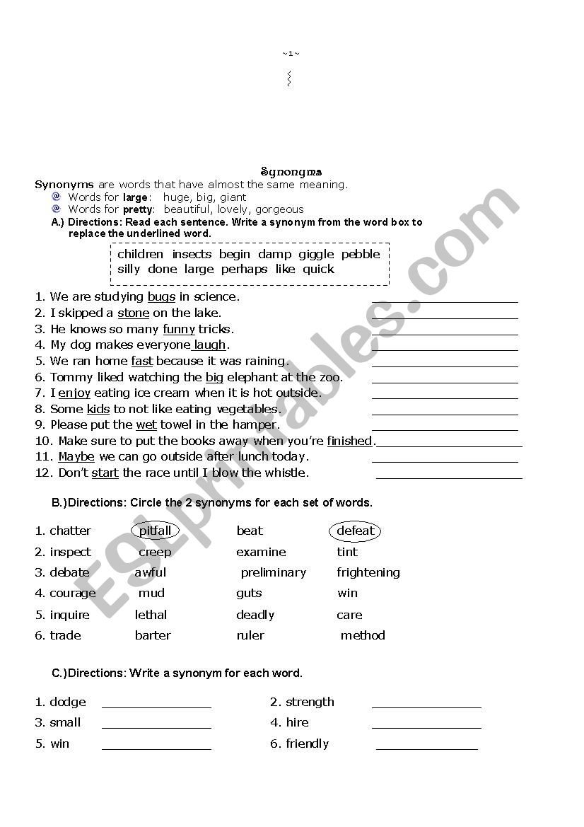 Synonyms and antonyms worksheet