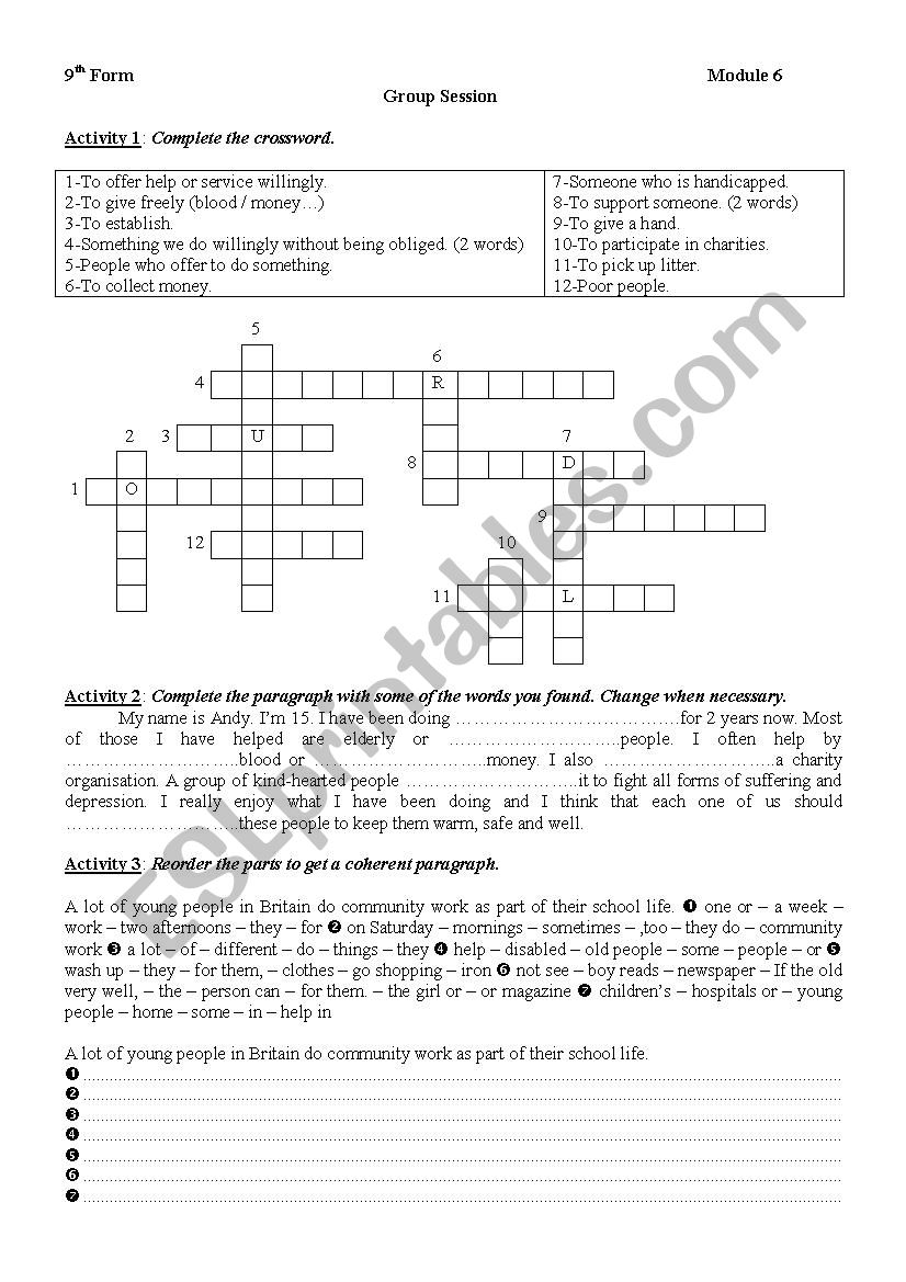 voluntary work worksheet