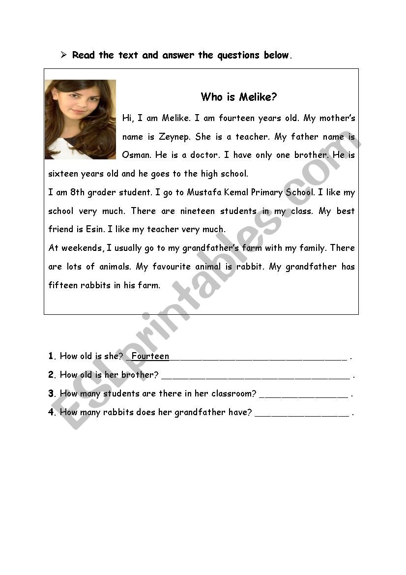 Who is Melike? worksheet