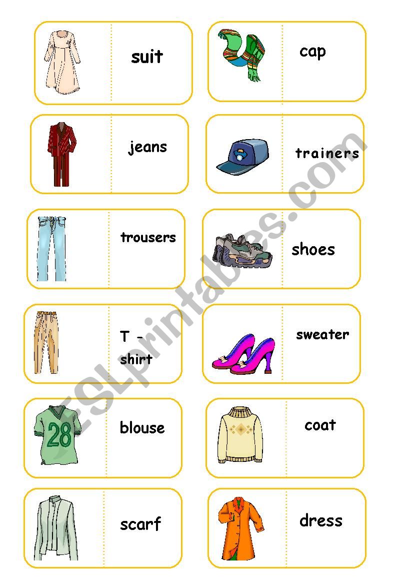 clothes domino worksheet