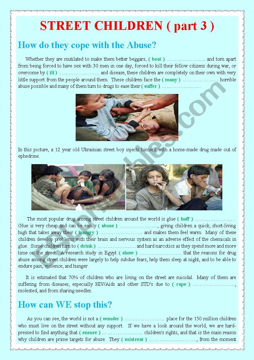 STREET CHILDREN ( part 3 ) worksheet