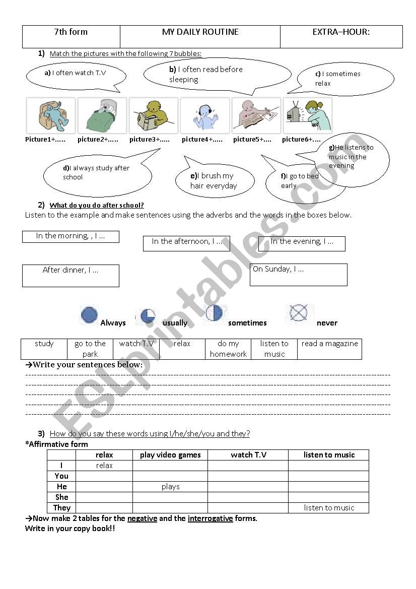 daily routine worksheet