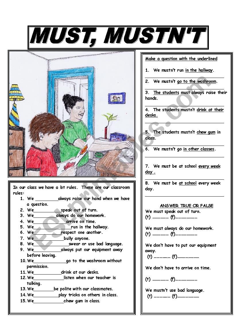 MUST AND MUSTNT worksheet