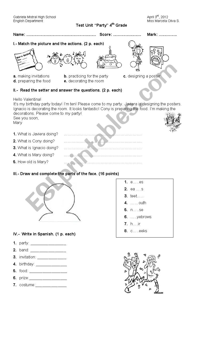 party worksheet