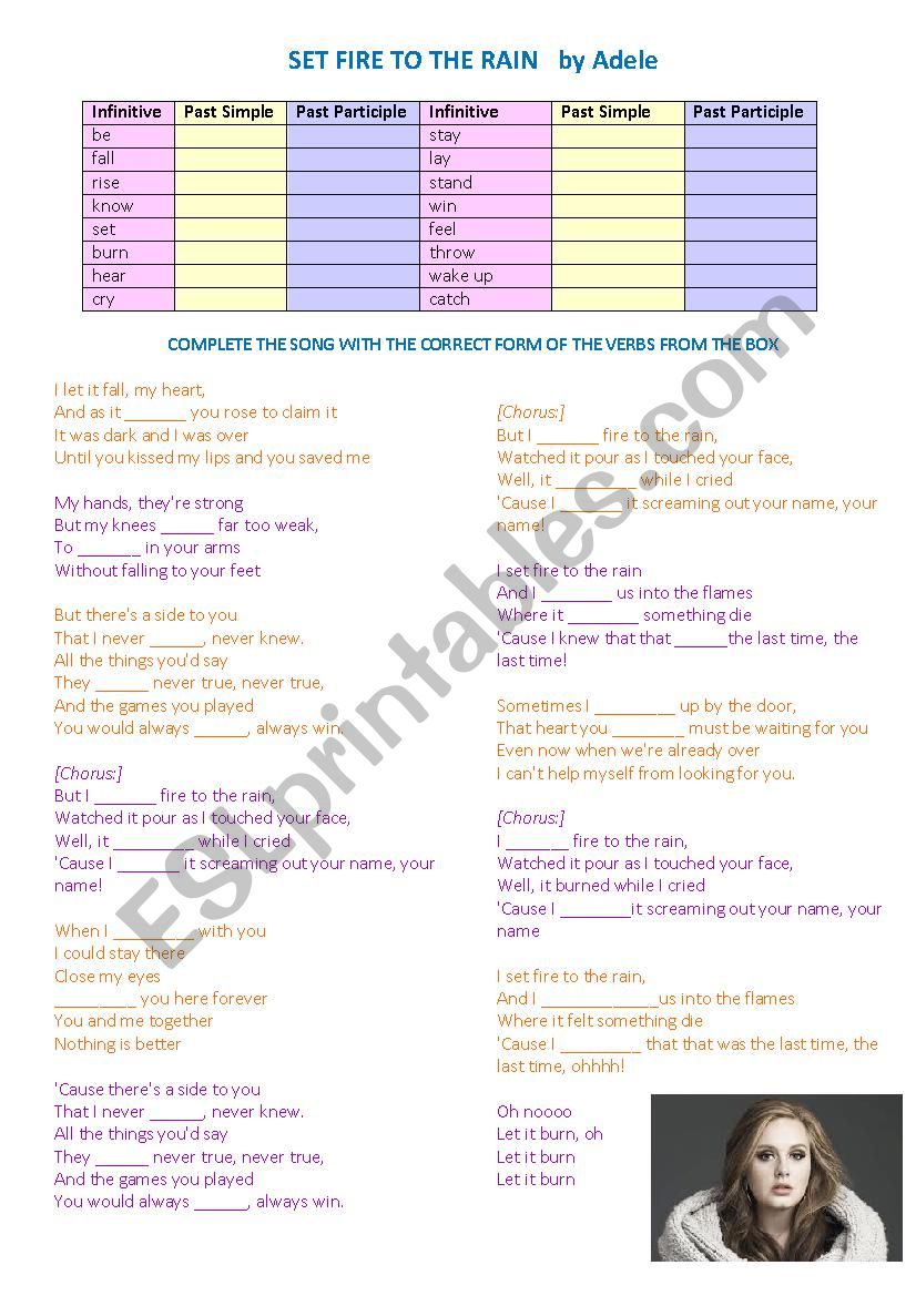 Adele: Set Fire to the Rain worksheet