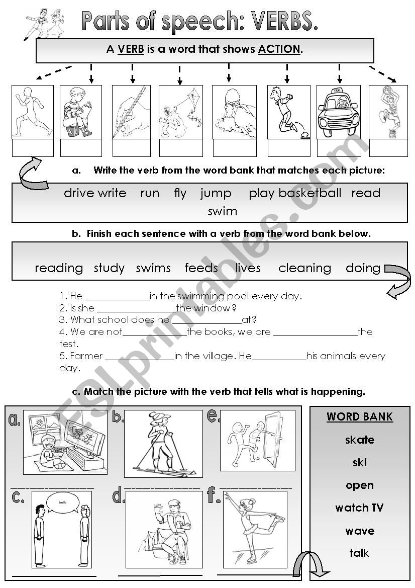 #3 PARTS OF SPEECH, VERBS. worksheet