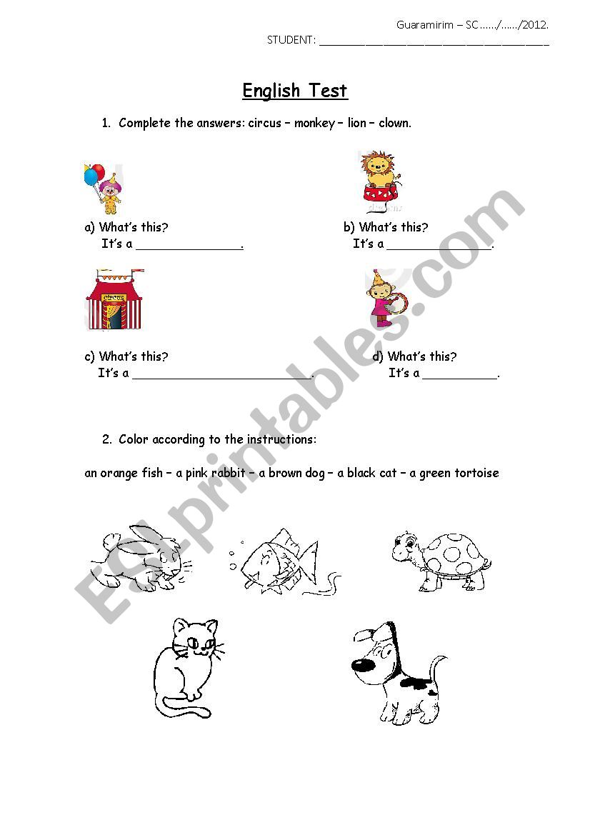 Test for kids worksheet