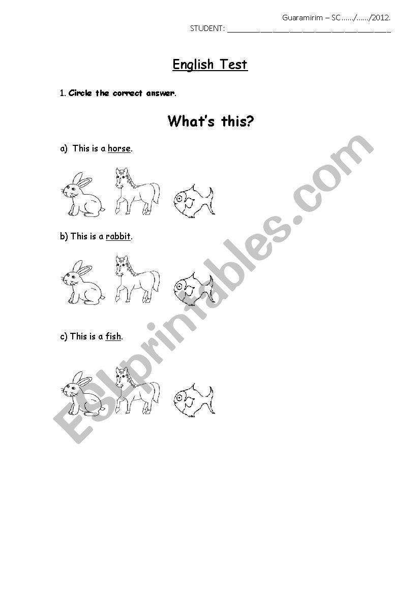 Test for kids 2 worksheet