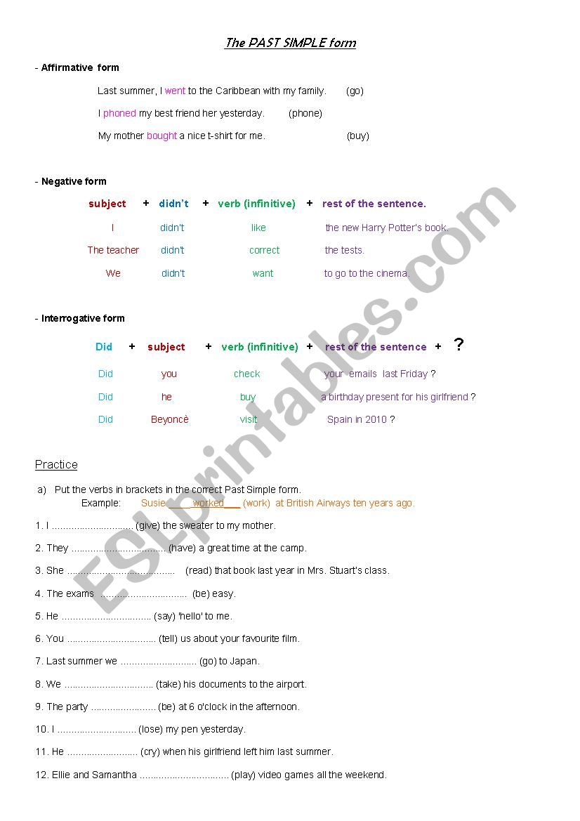 PAST SIMPLE ELEMENTARY worksheet