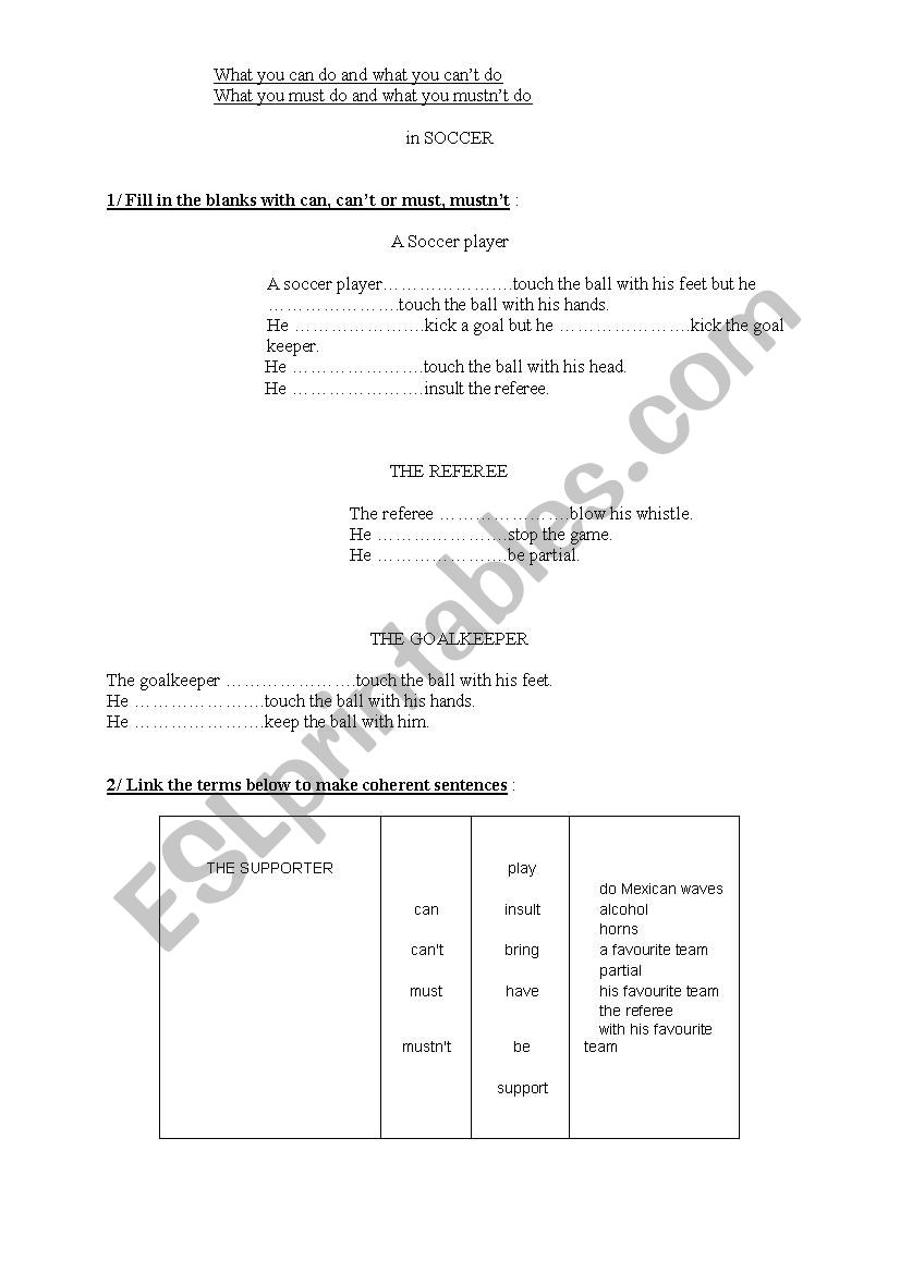 Soccer rules worksheet