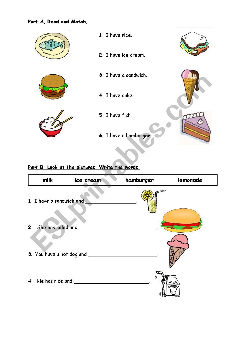 Food Items worksheet