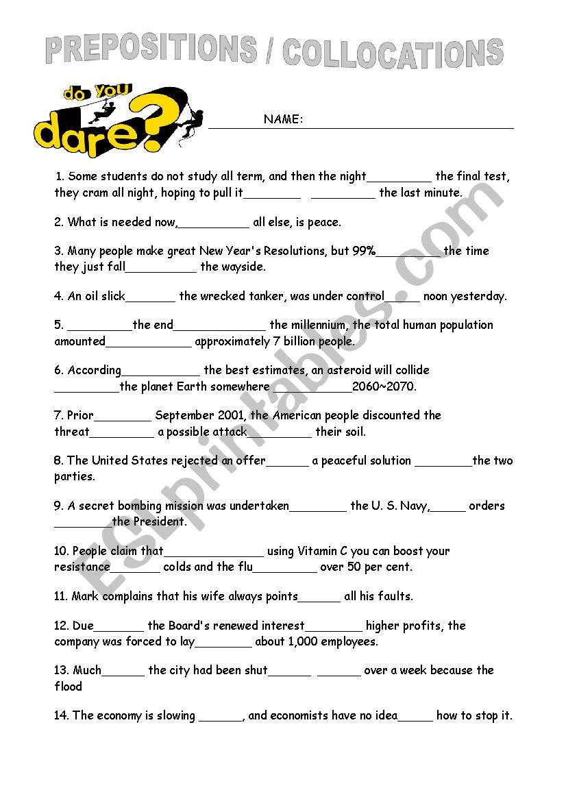 PREPOSITIONS // COLLOCATIONS worksheet