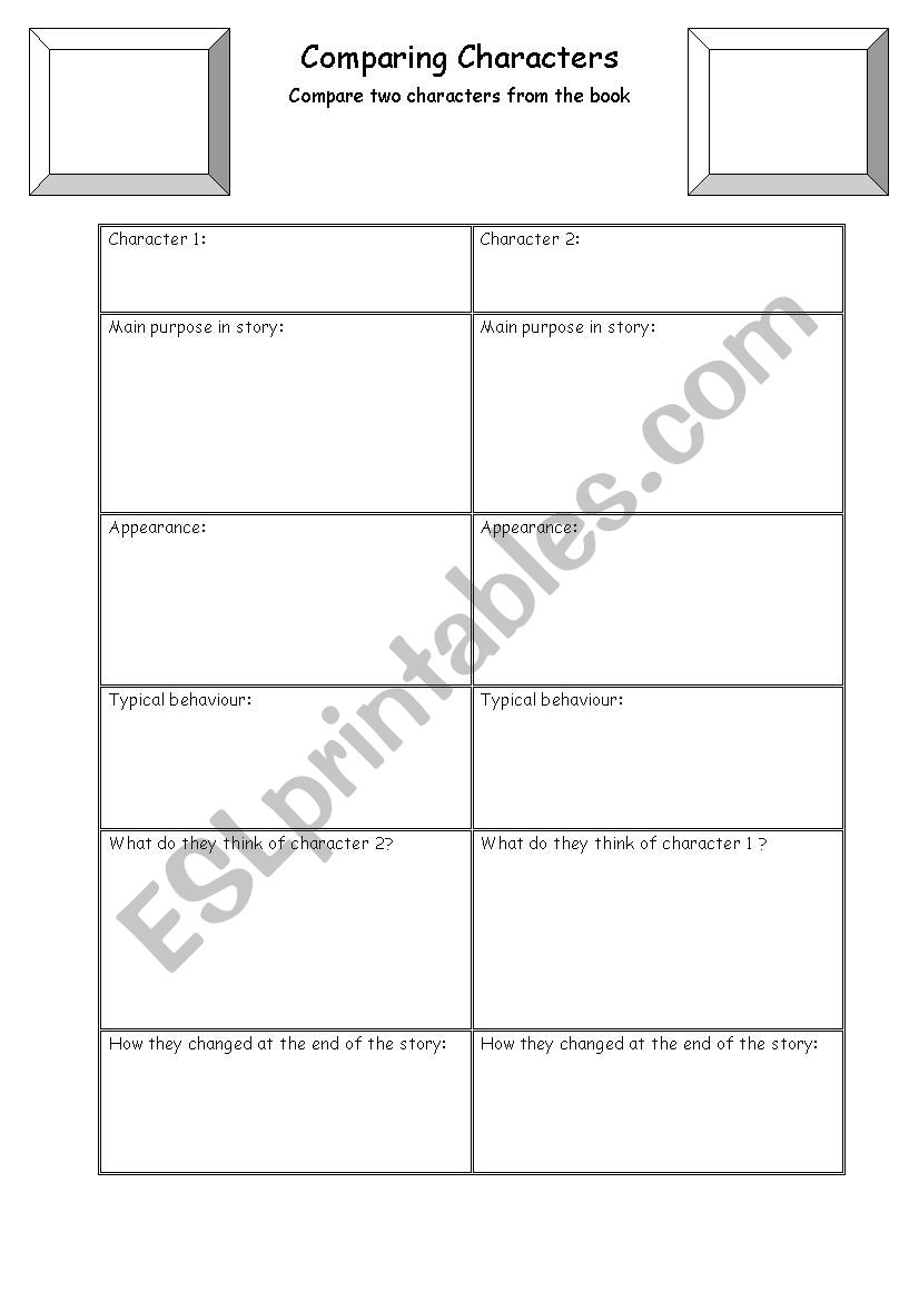 Comparing Characters worksheet