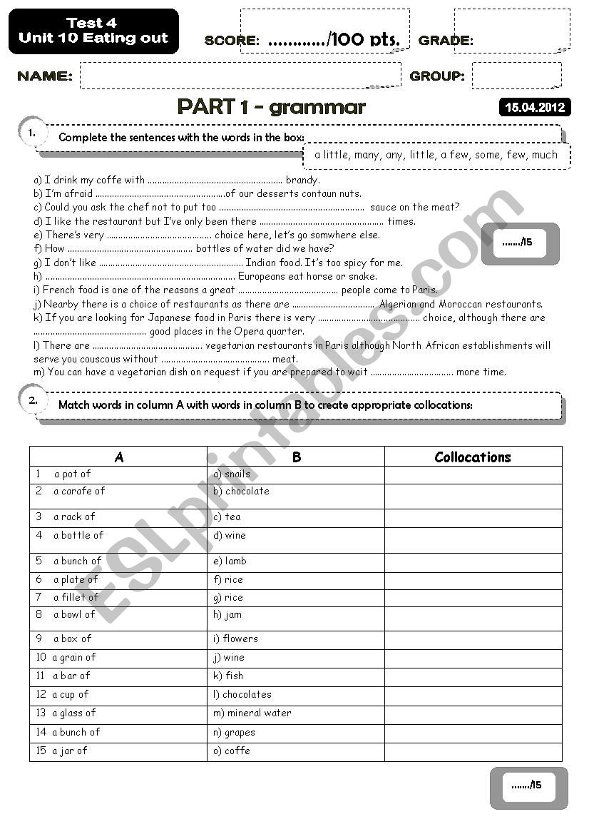 Tourism industry - test worksheet