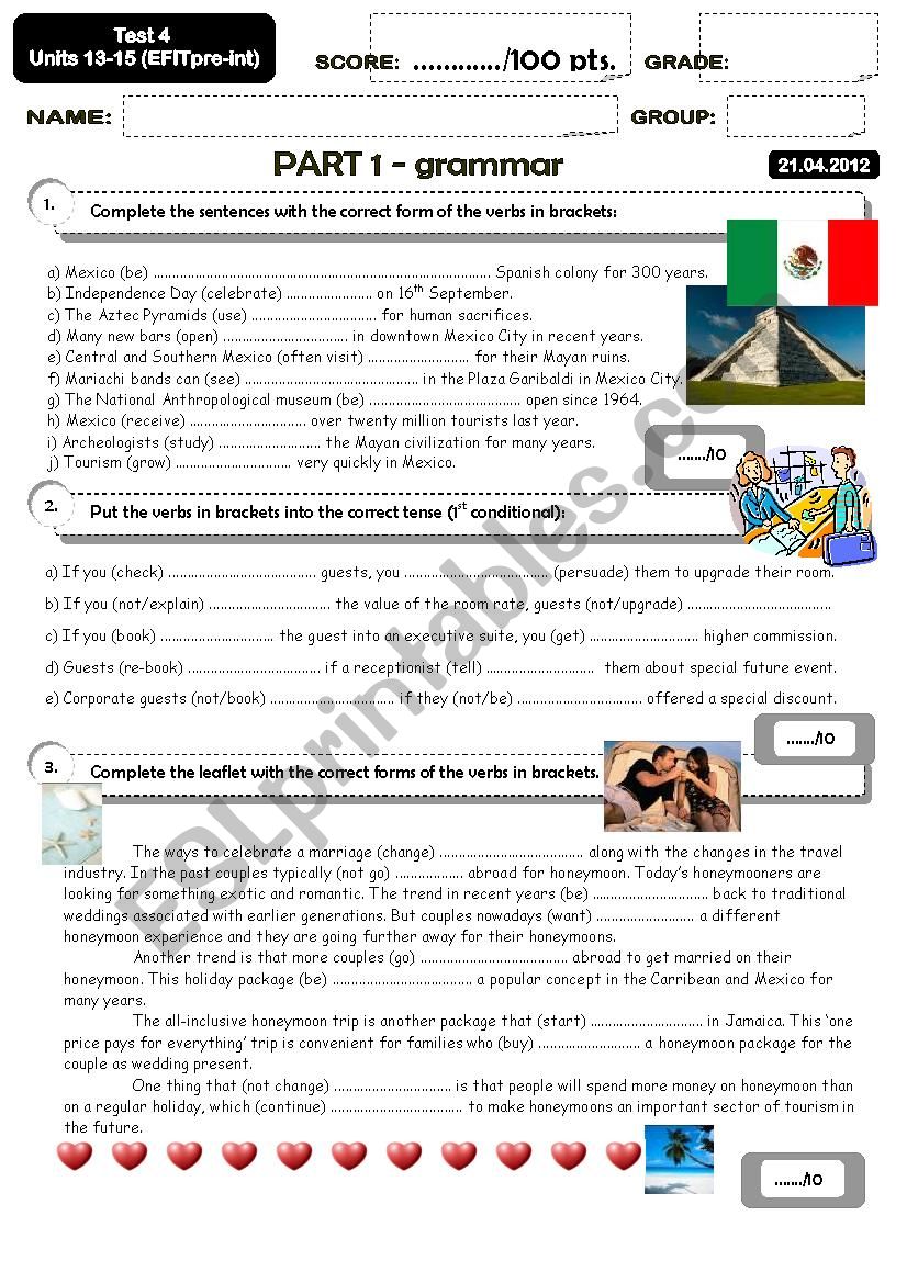 Test for students of tourism industry