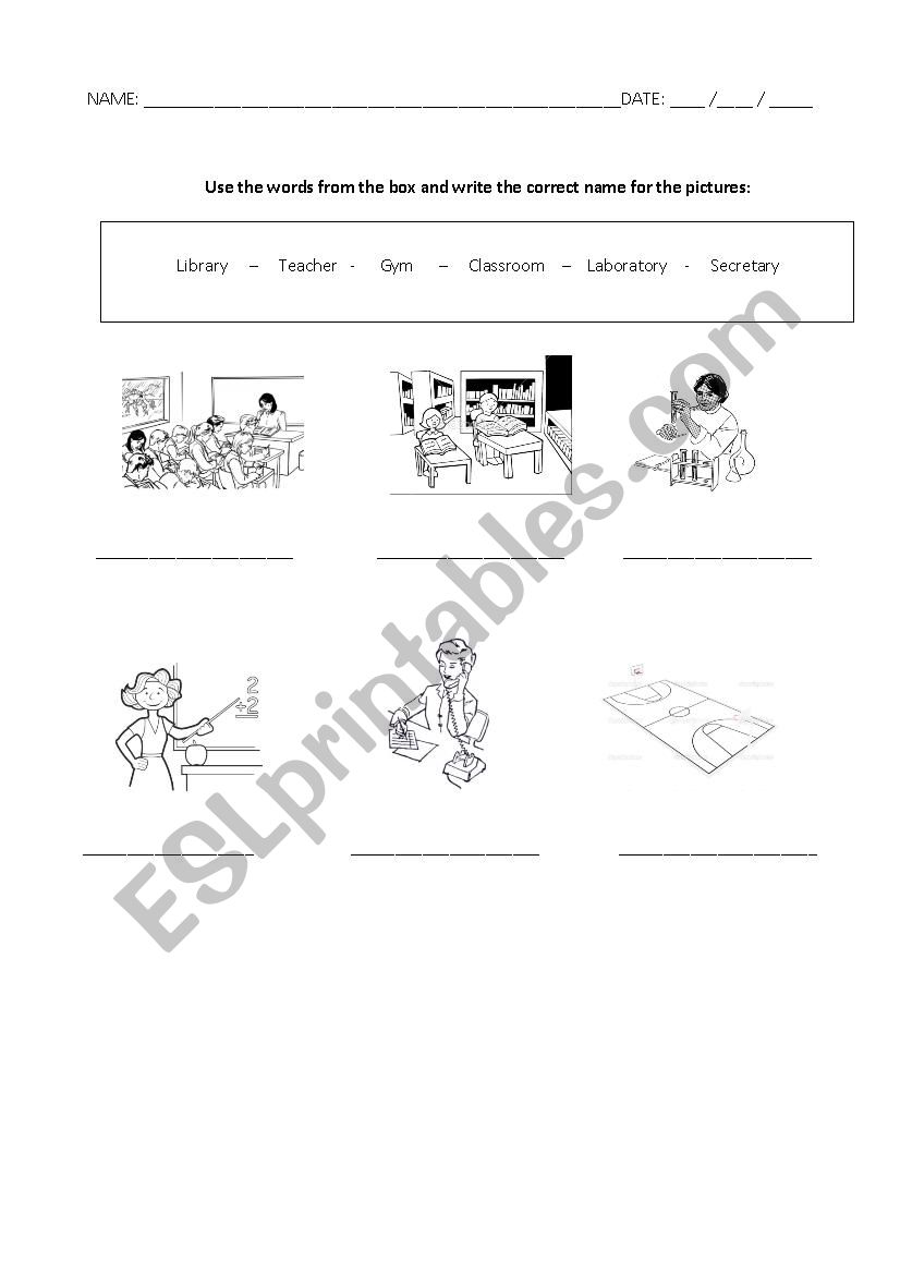 Places at school worksheet