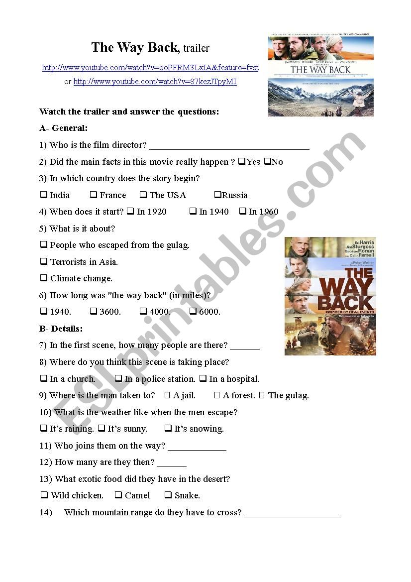 The Way Back - trailer worksheet