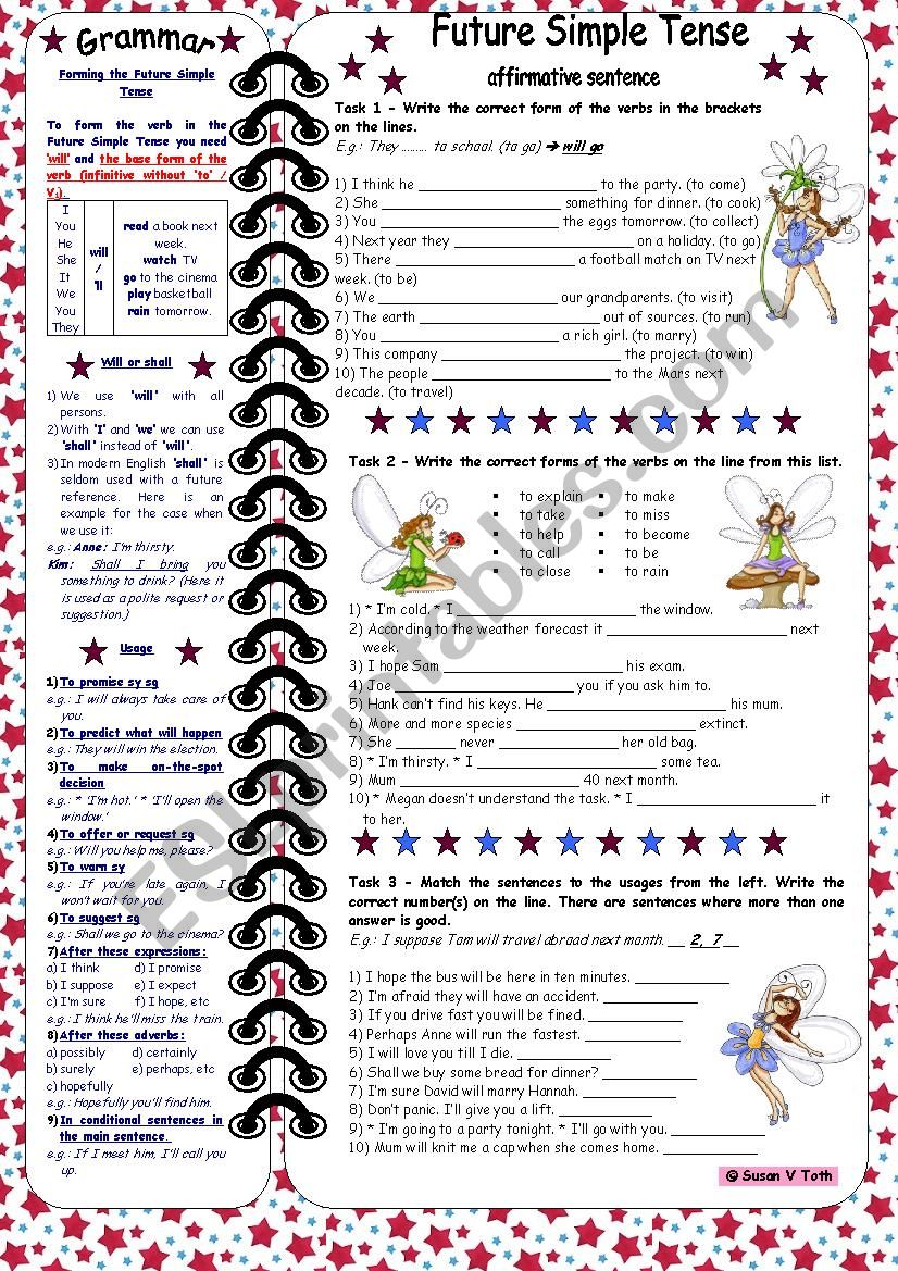 Future Simple Tense-affirmative sentences *** with grammar & key & B&W