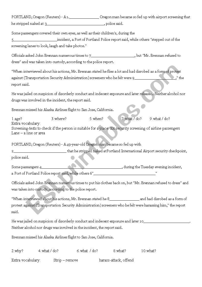Questions and Answers worksheet