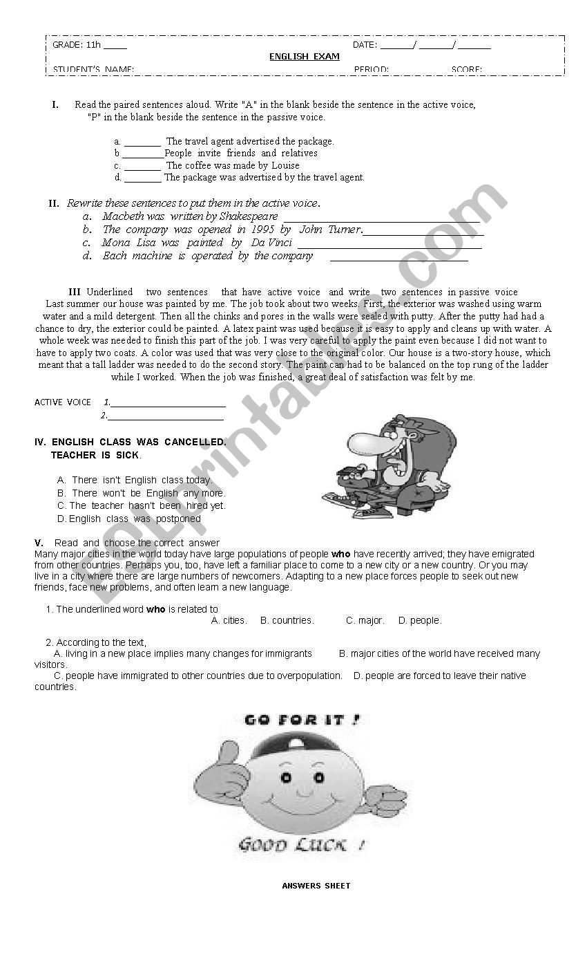ACTIVE  AND  PASSIVE VOICE worksheet
