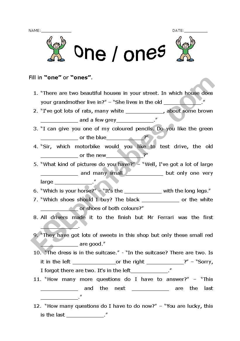 One or ones worksheet