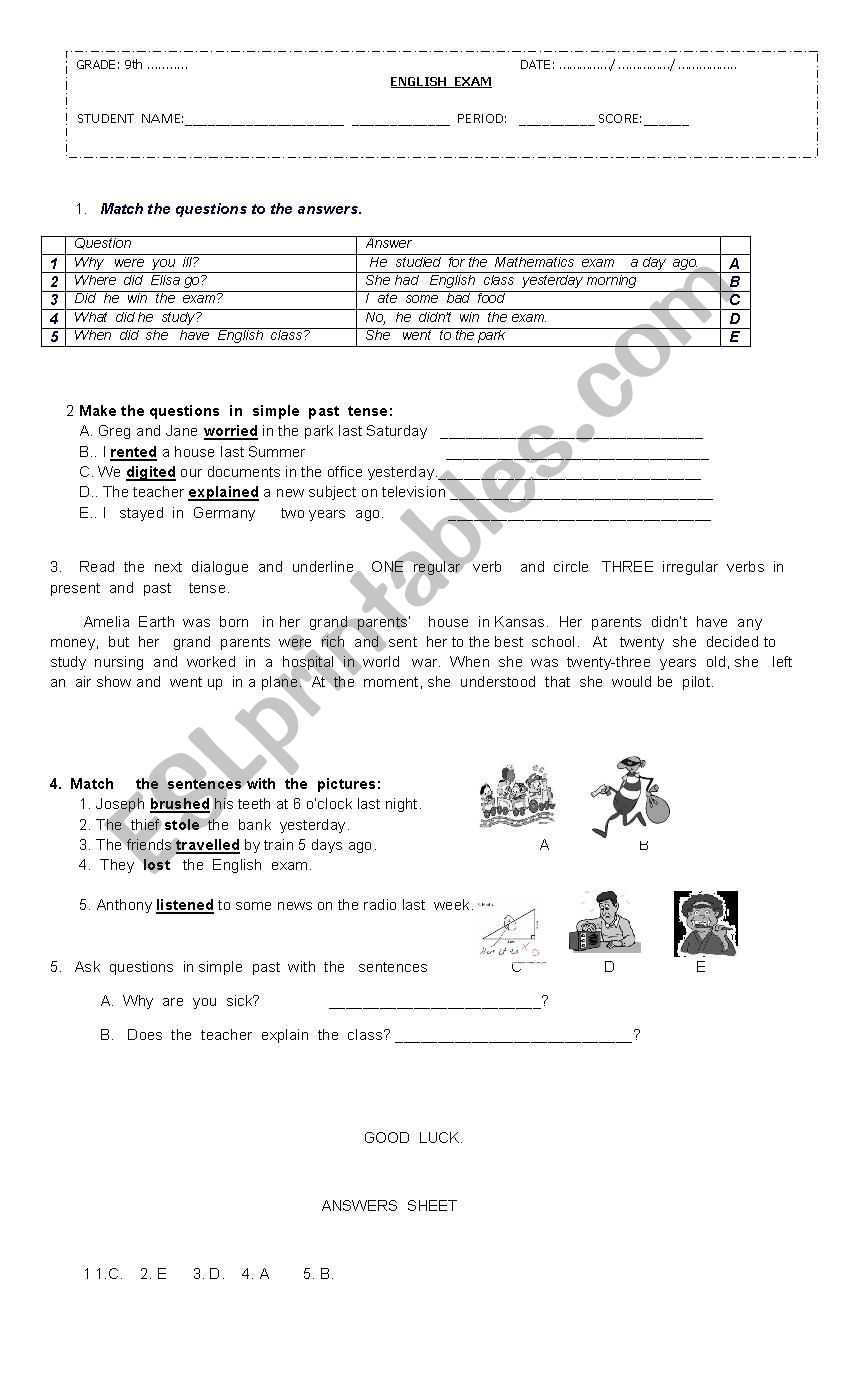 Simple  past  tense worksheet