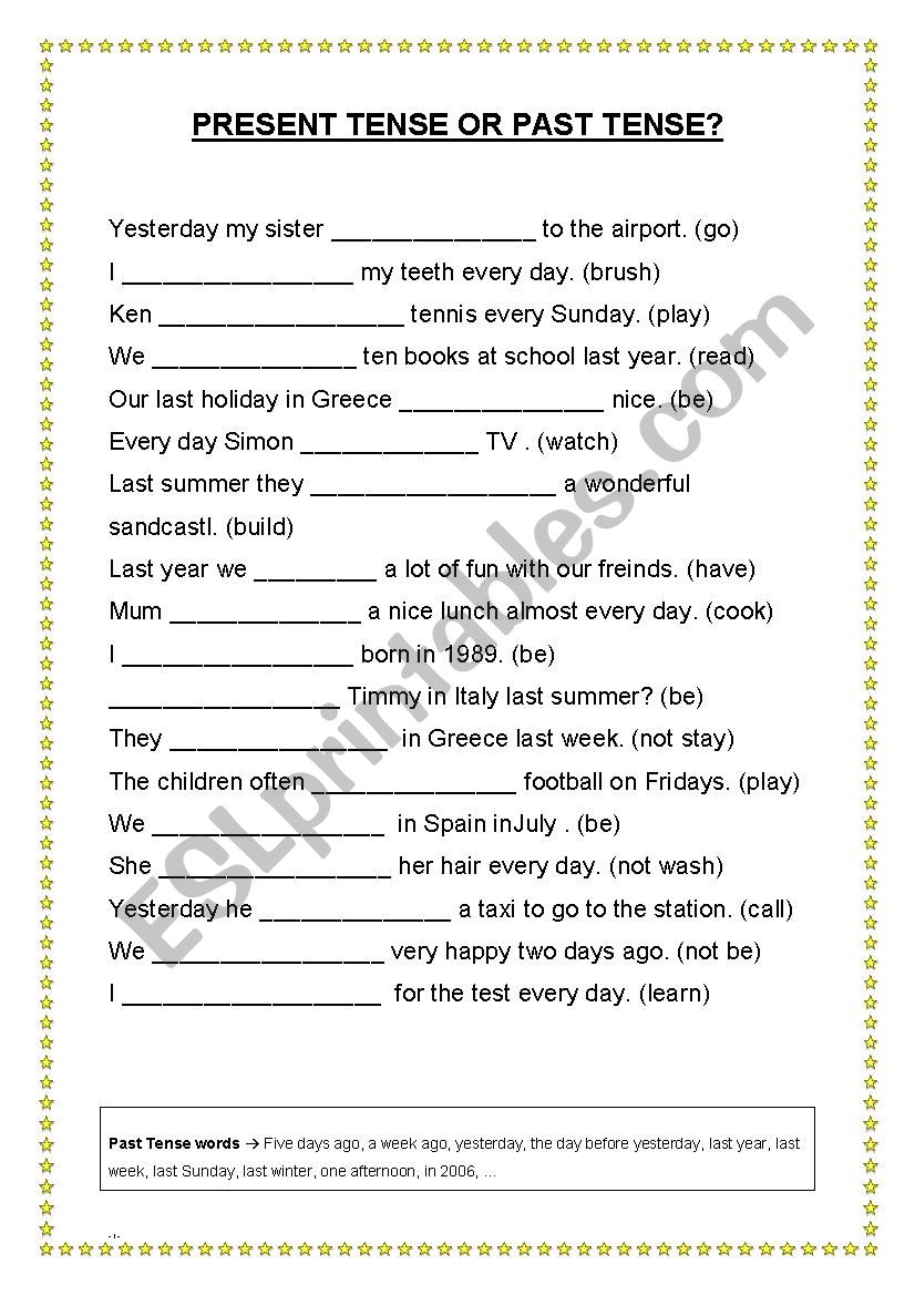 Past Tense And Present Tense Worksheets For Grade 3