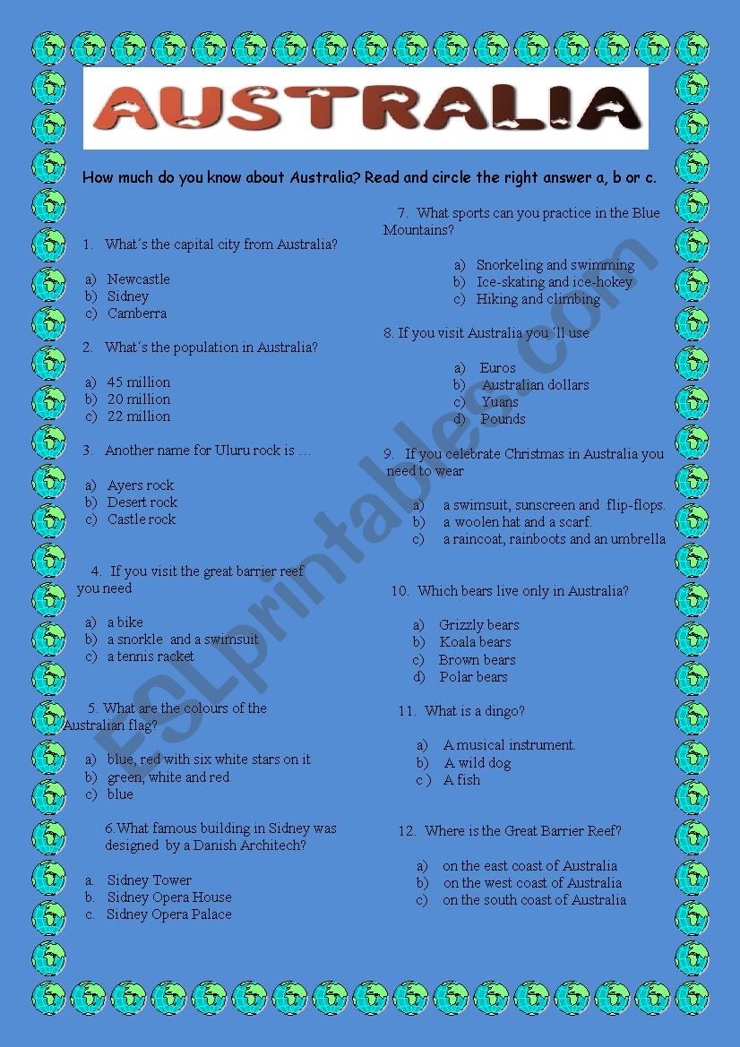 AUSTRALIA QUIZ worksheet