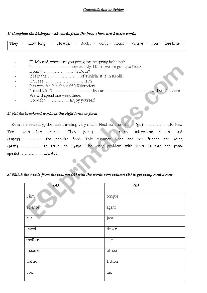 consolidation activities worksheet