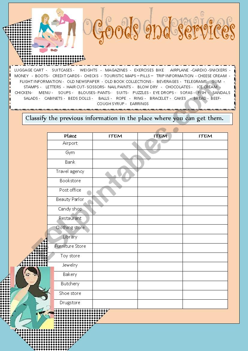 Good and services worksheet