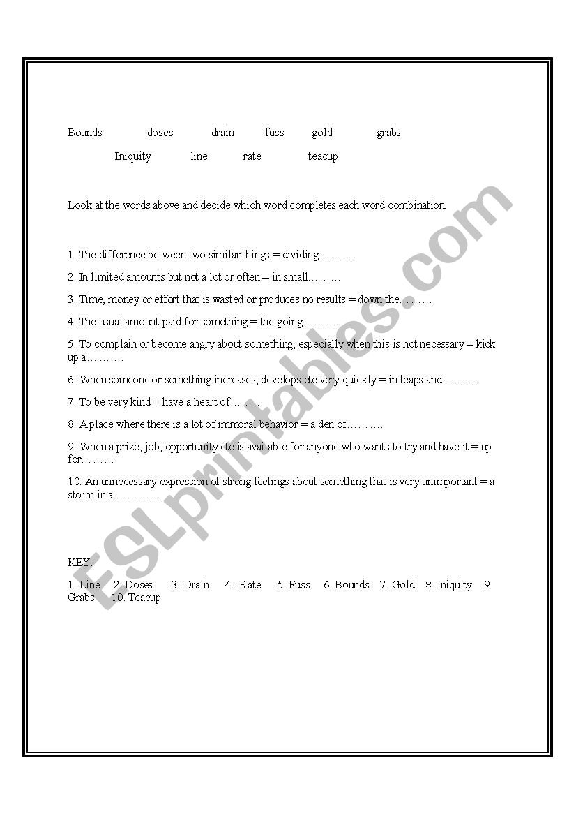 collocation  worksheet