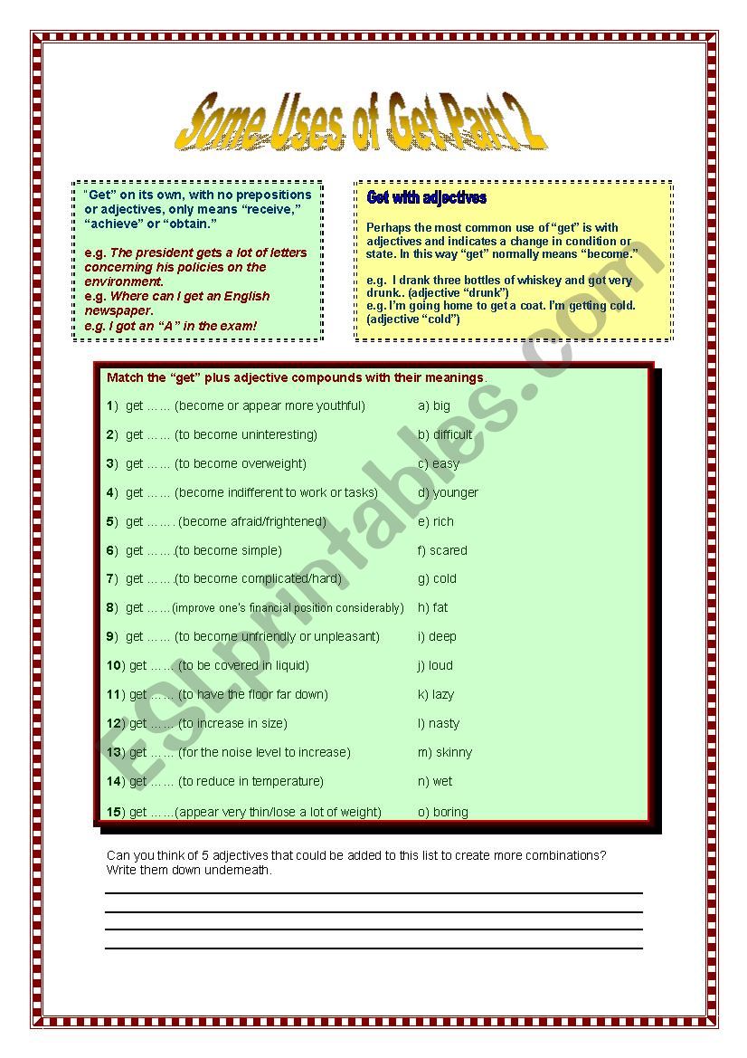 Adjectives with Get Part 2 worksheet