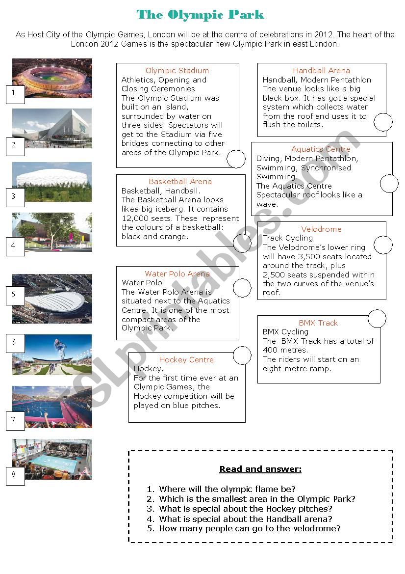 The Olympic Park London 2012 worksheet