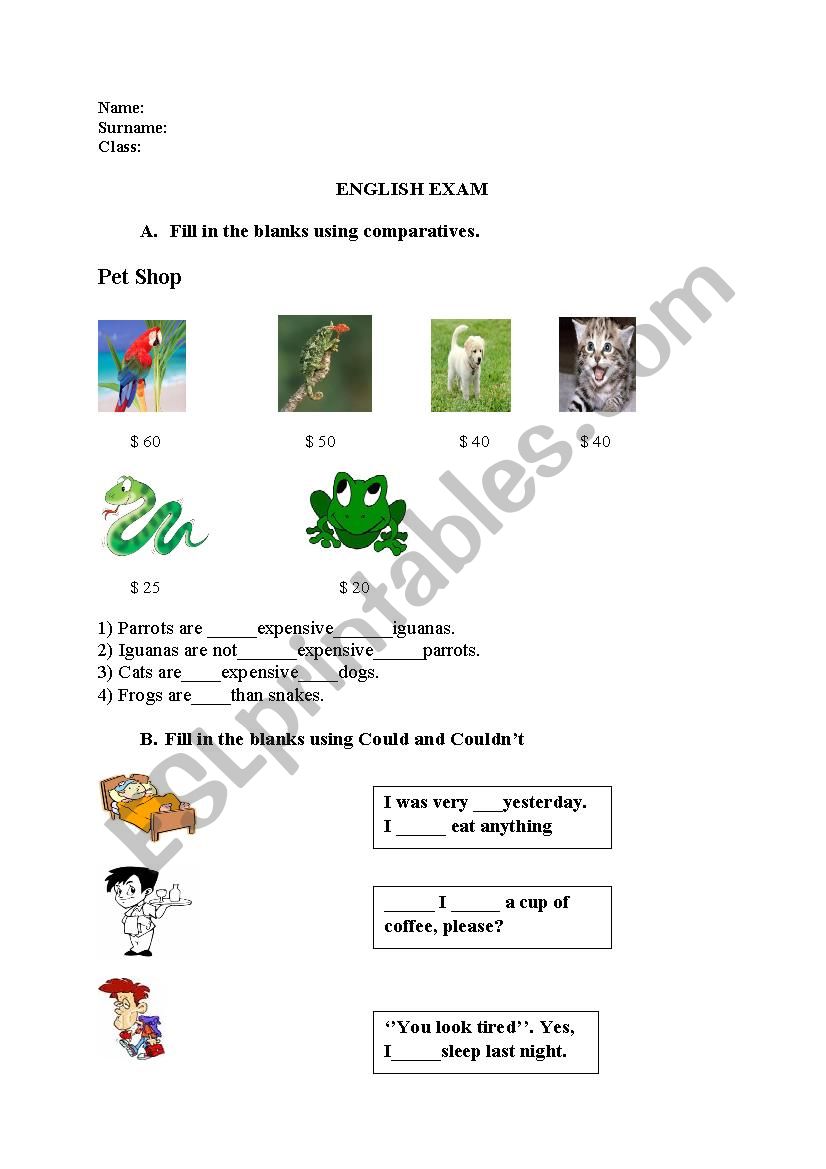 exam sample worksheet