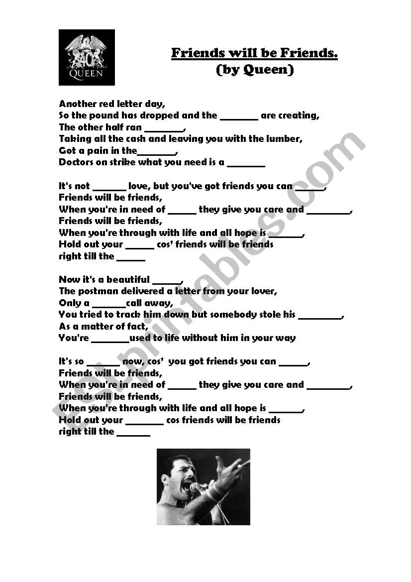 Friends will be Friends SONG worksheet
