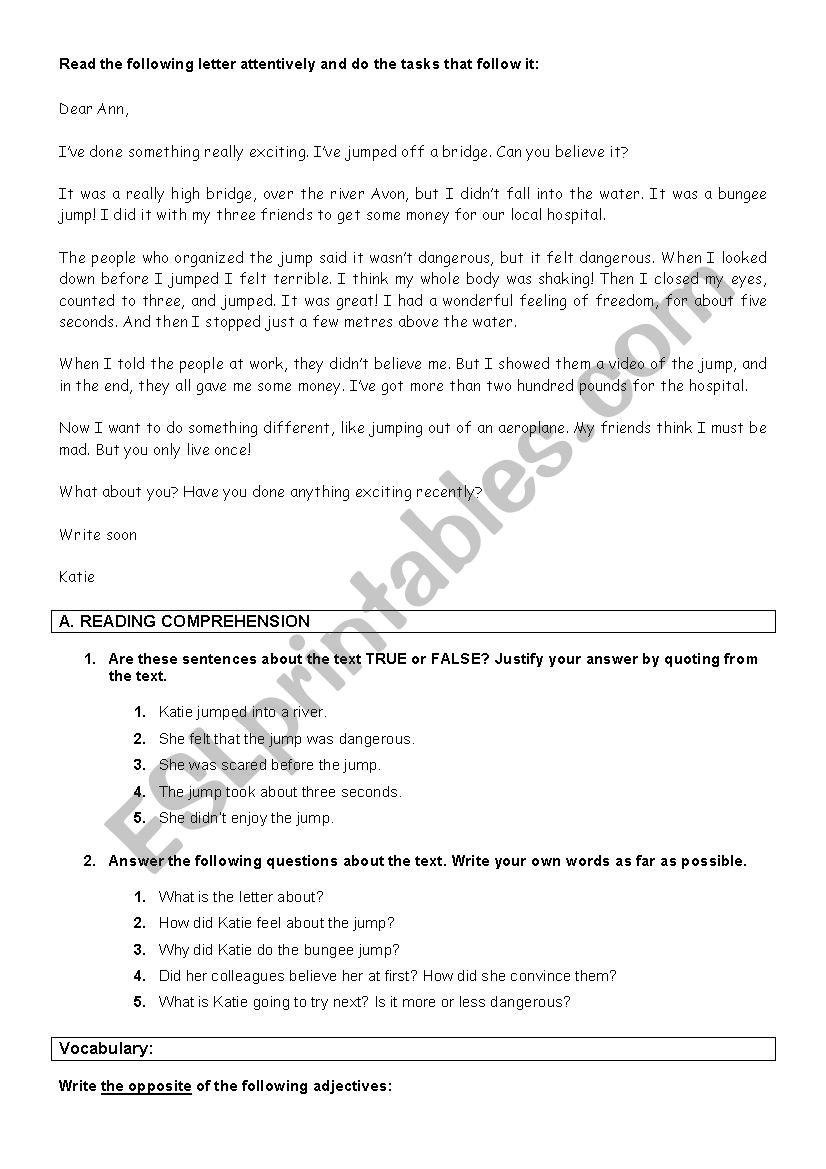 english test - sports topic worksheet