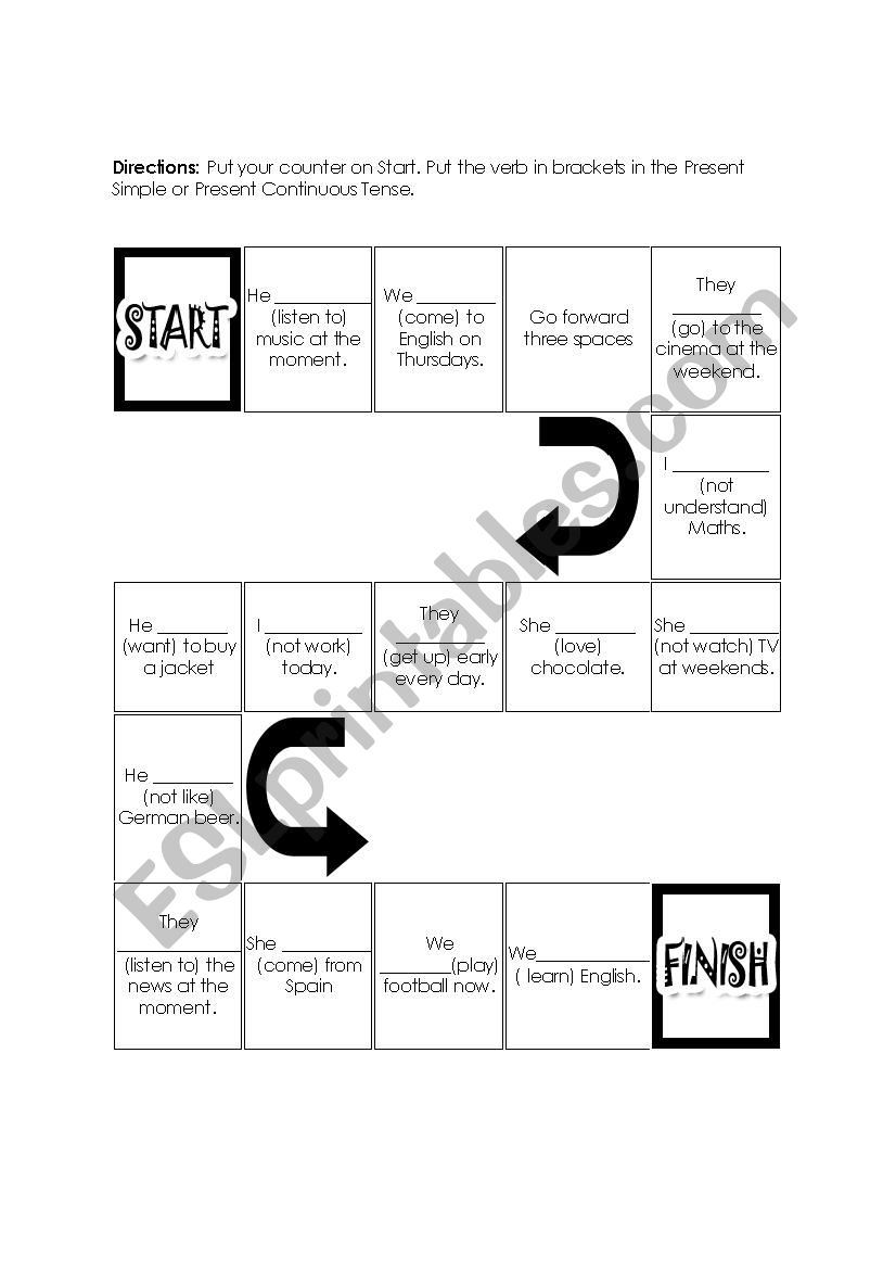 Present Simple vs Present Continuous Board Game