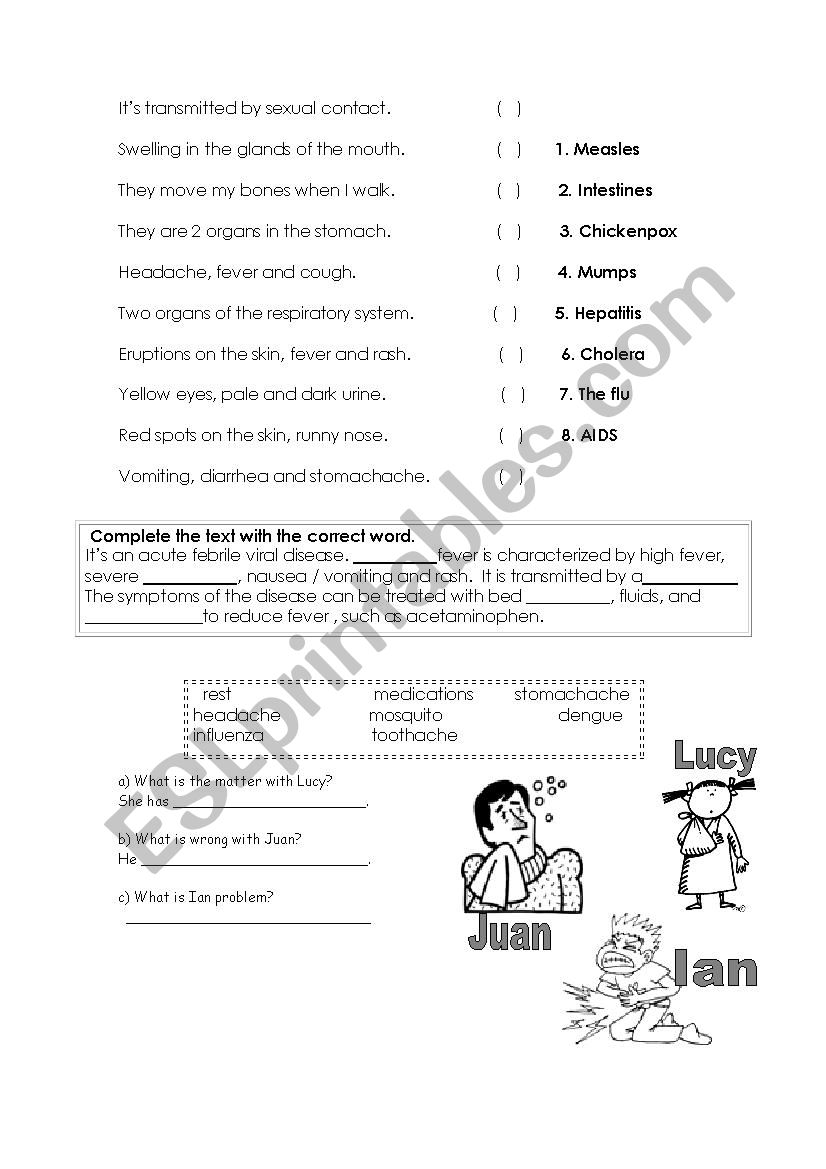 health problems worksheet