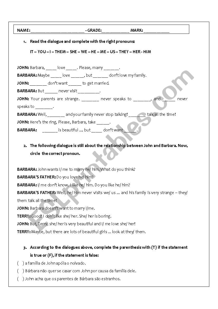 TEST ON PRONOUNS AND GLOBAL WARMING