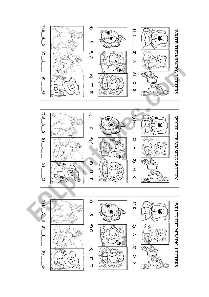 Animals- missing letters worksheet