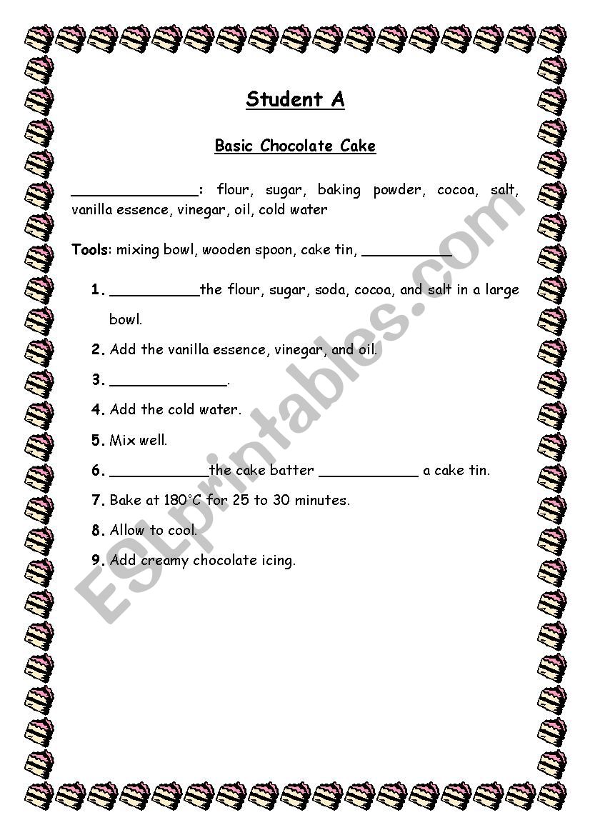 Cake Baking Cloze worksheet