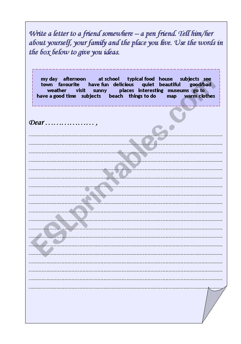 Pen Friend Writing worksheet