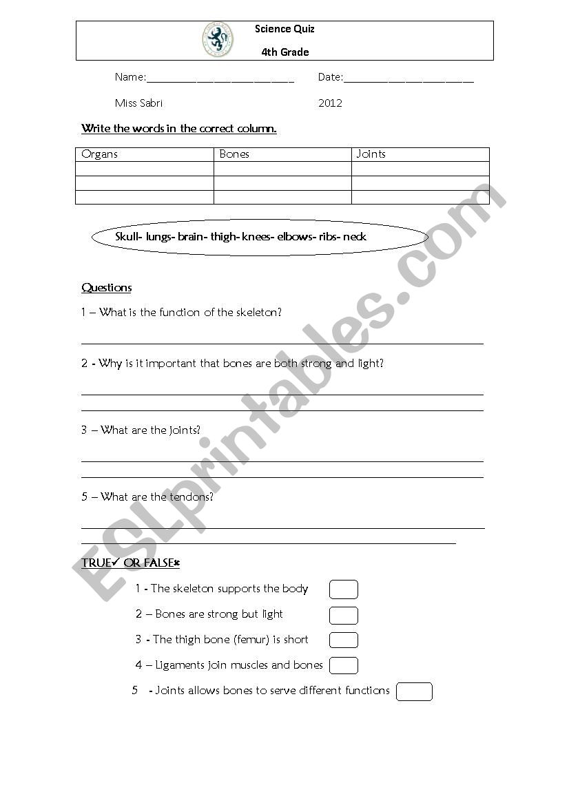 science activity worksheet