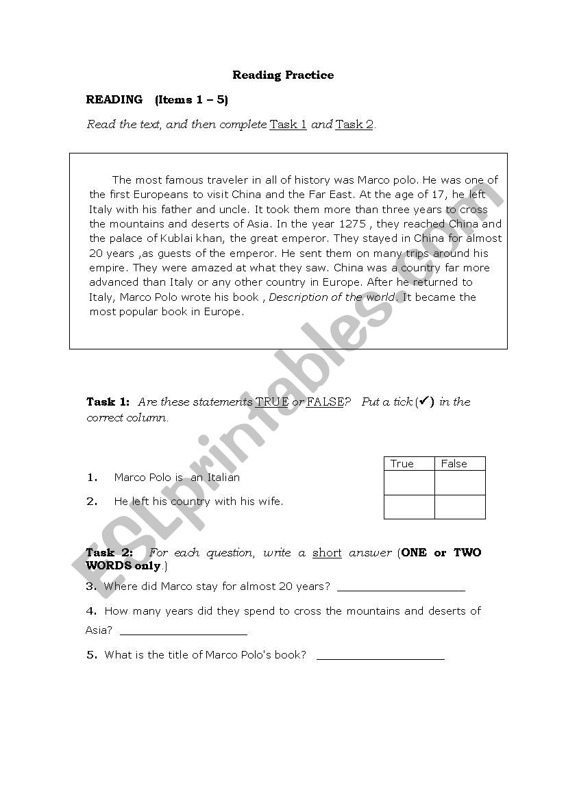 Marco Polo worksheet