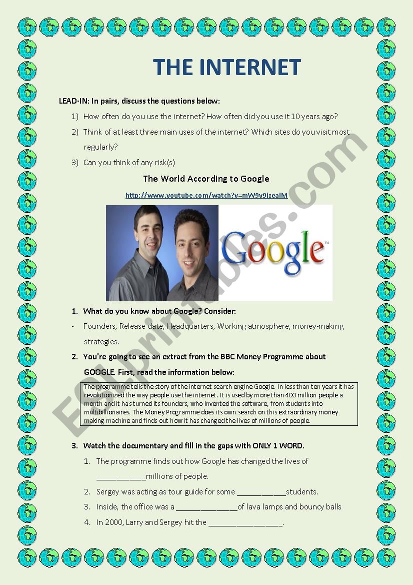 The Internet: THE WORLD ACCORDING TO GOOGLE (lesson plan) 