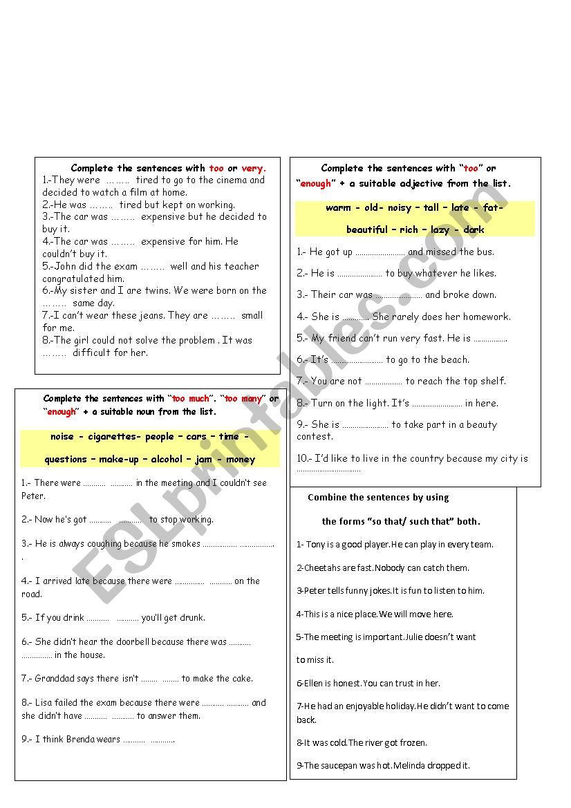 Too-Enough worksheet