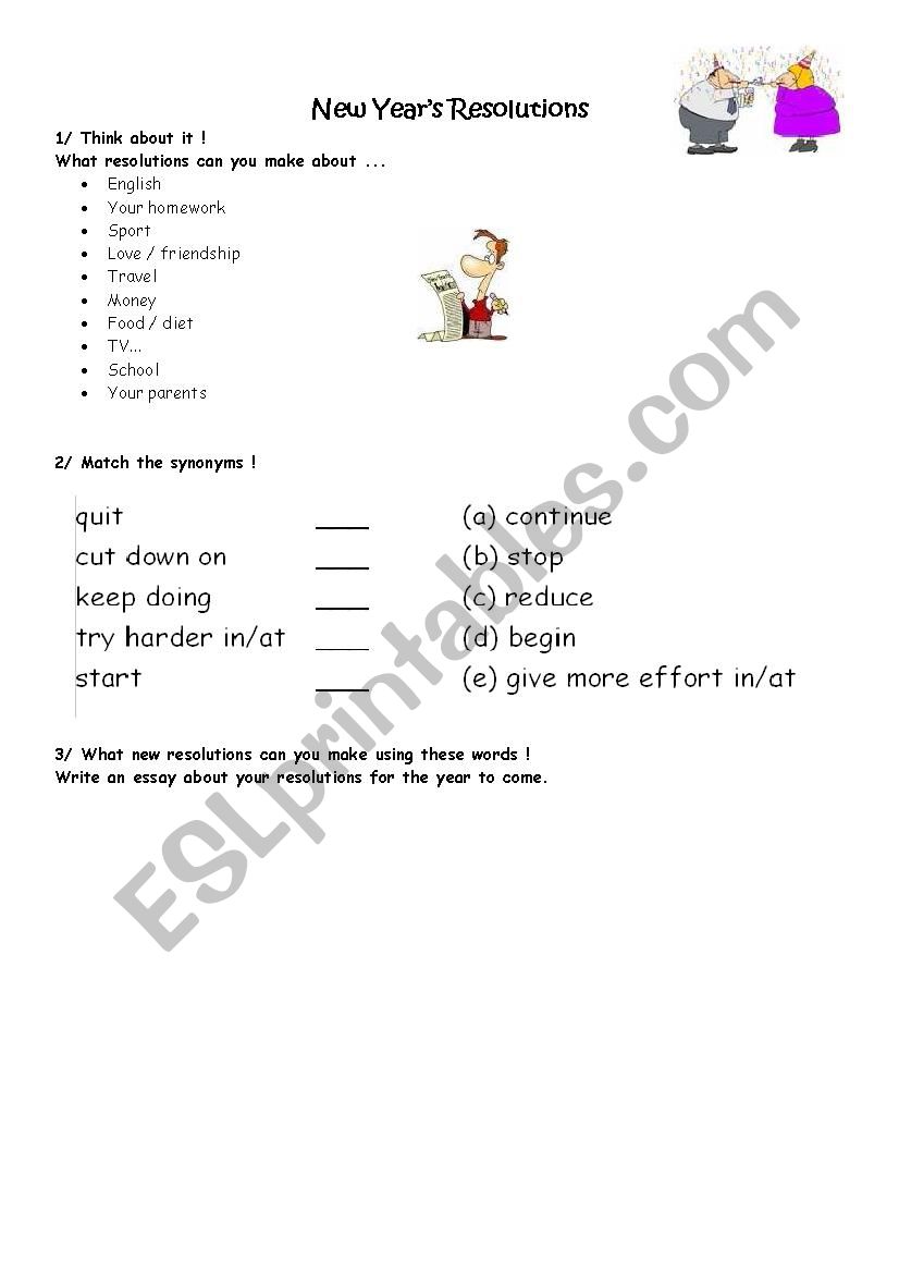 New Years Resolutions worksheet