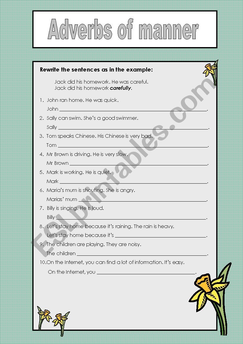 Adverbs of manner worksheet