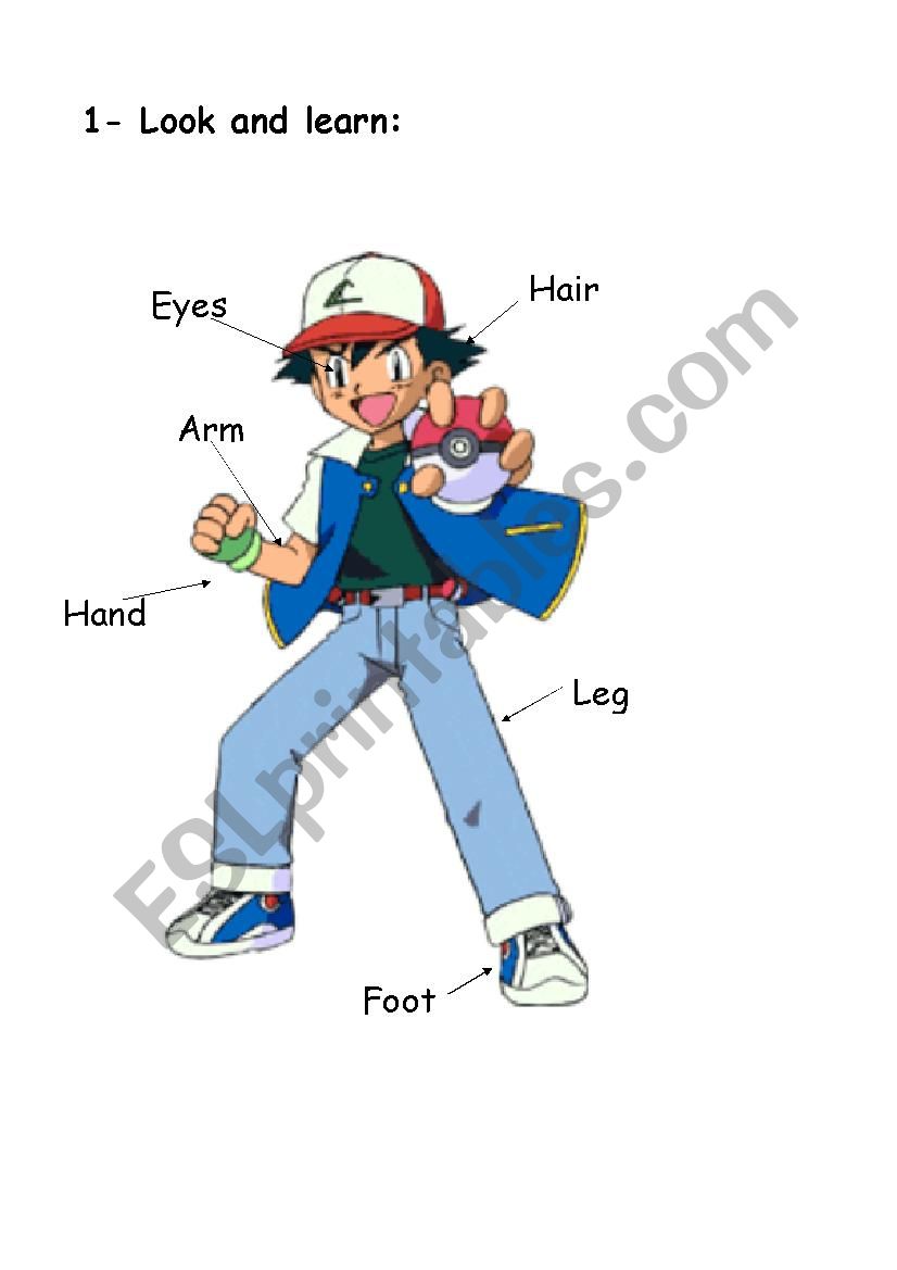 BODY PARTS POKEMON worksheet