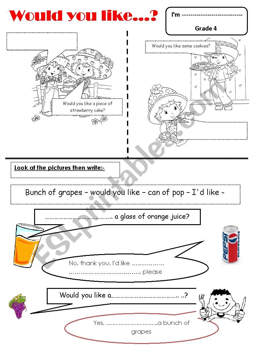 would you like ...? worksheet